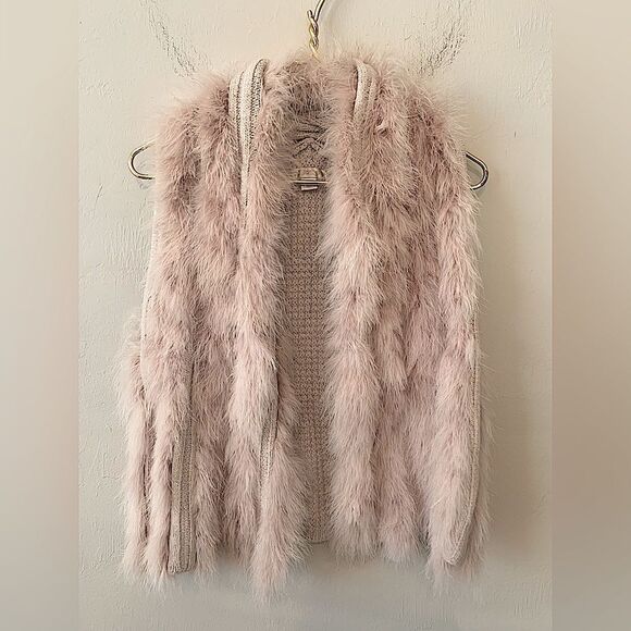 Boston Proper blush pink colored holiday marabou feather vest size S - Picture 1 of 9
